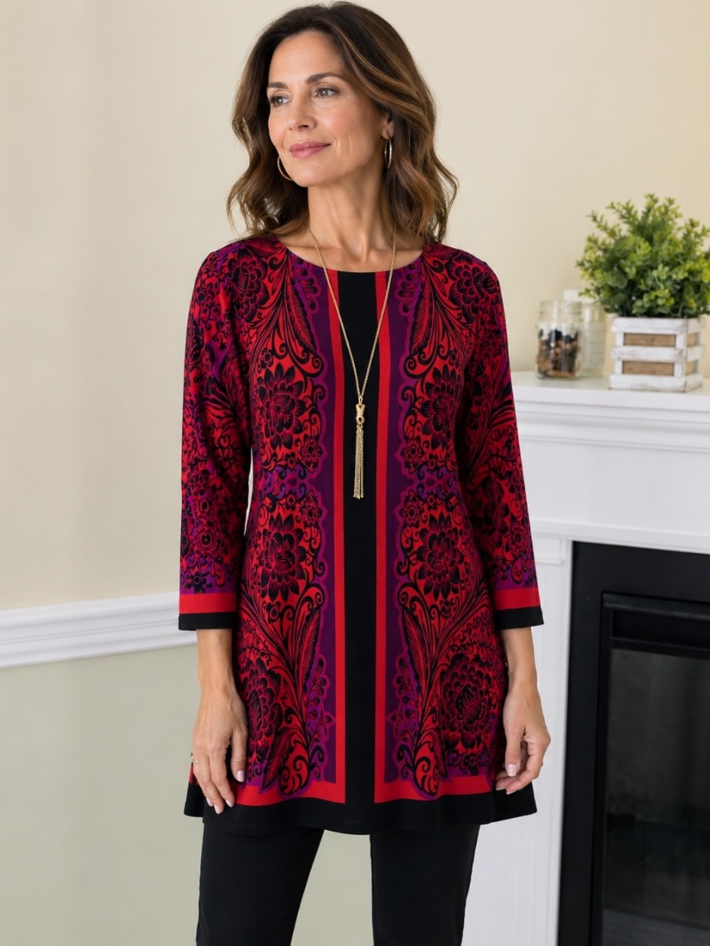 STYLE & Co Red and Black Boho Pullover Dress S NWOT